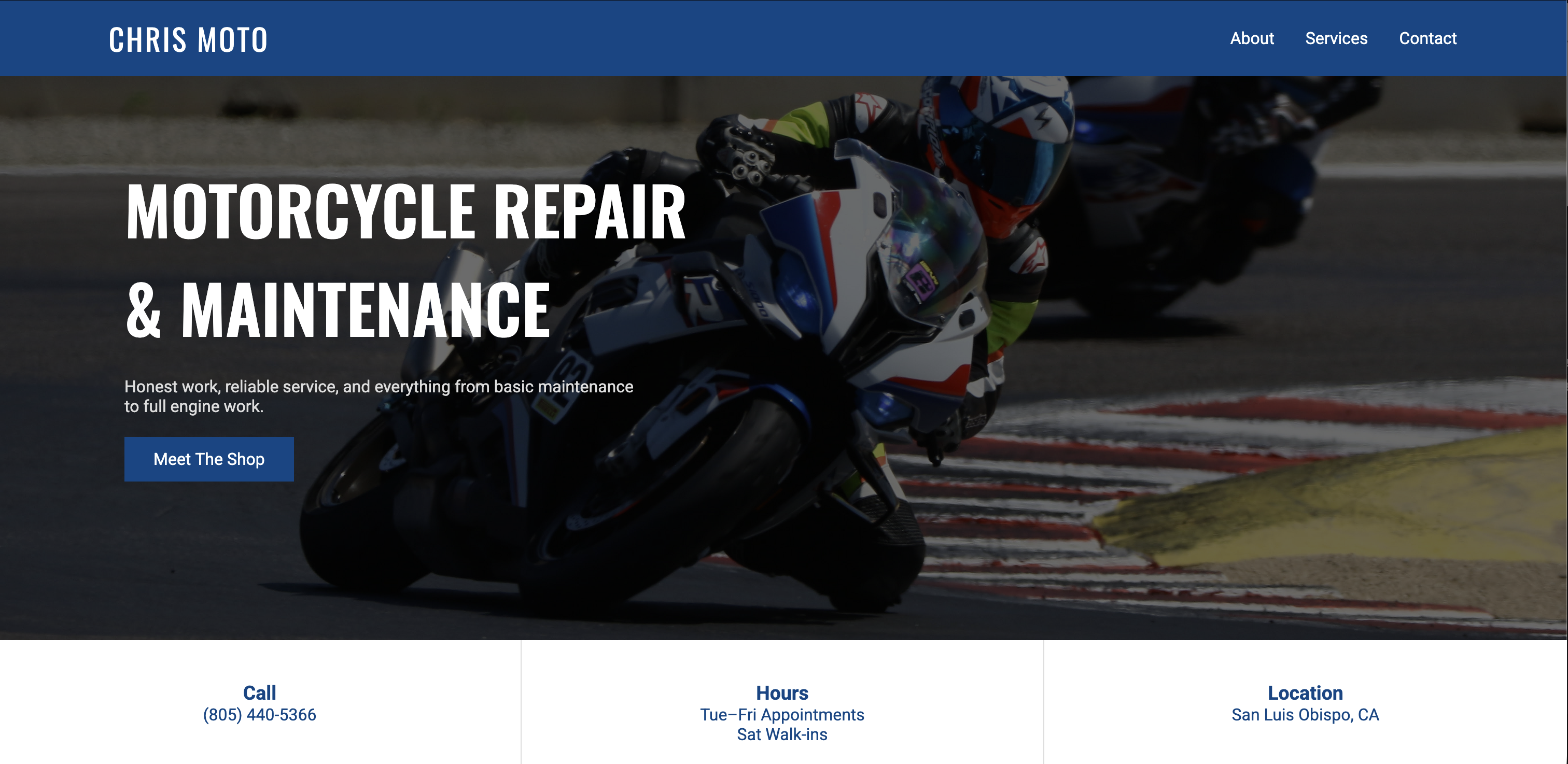 Final Chris Moto website homepage