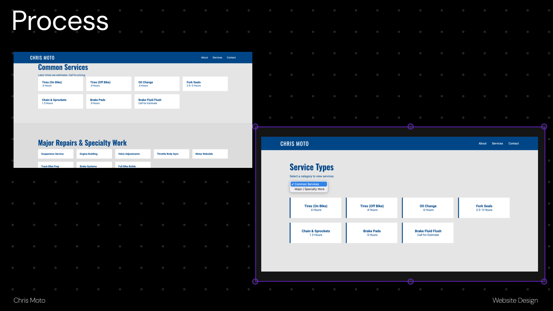 Chris Moto refined services page