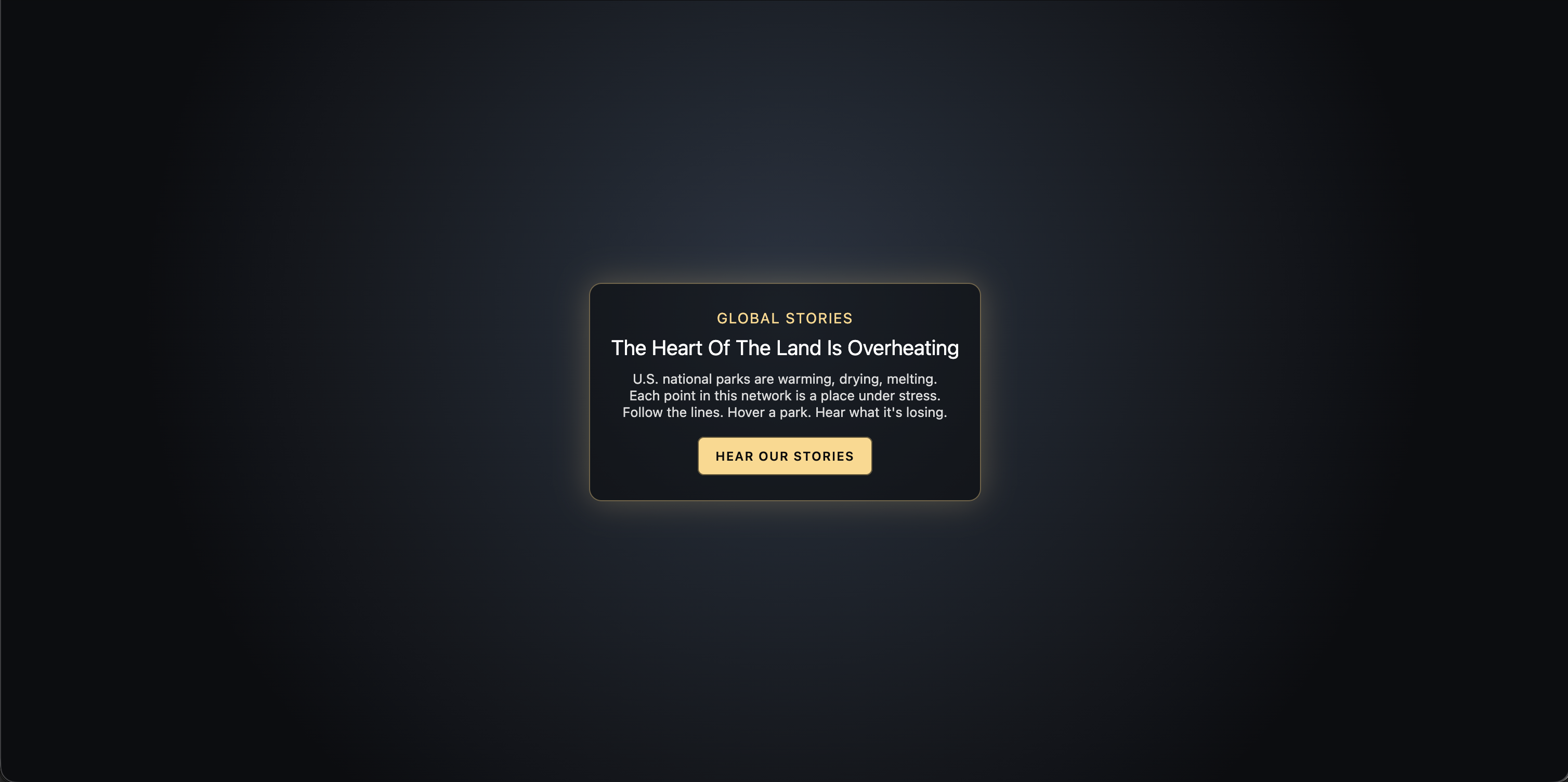 Dark landing page direction for Hear Our Stories